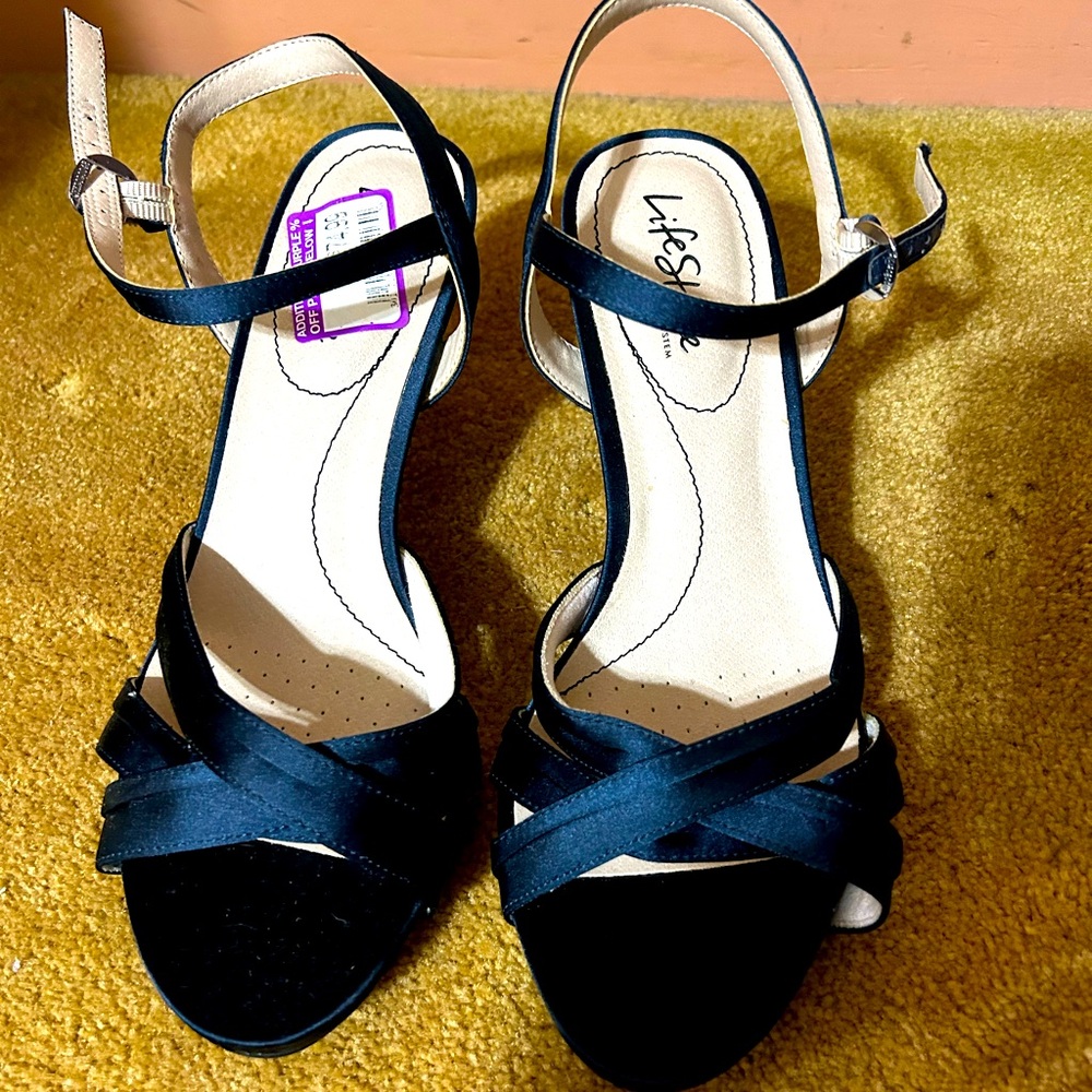 Open Toe Navy Blue Heel Sandals